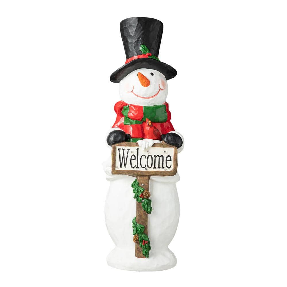 29.25 in. H Christmas Resin Snowman Porch Decor with 8 Warm Lights with Timer -  Glitzhome, 2010100052