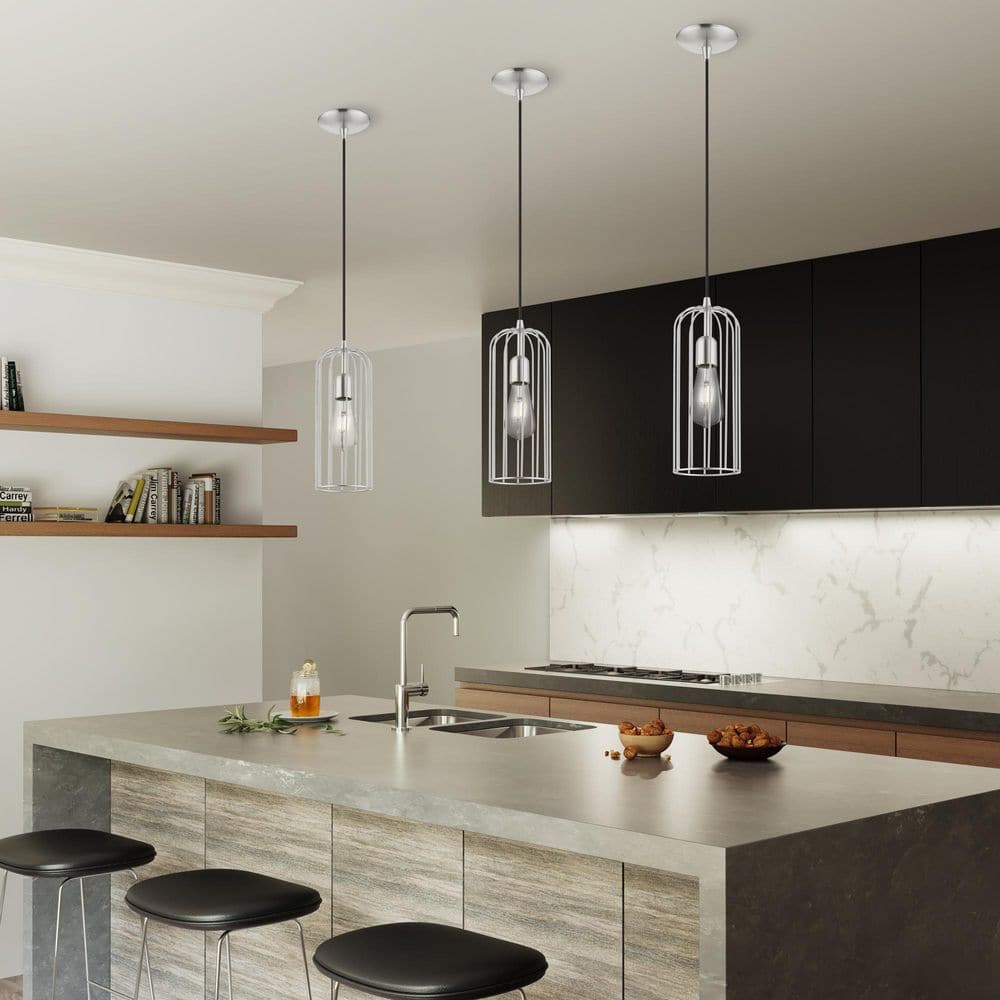 Glenbrook Brushed Nickel Mini Pendant with Open Cage Design