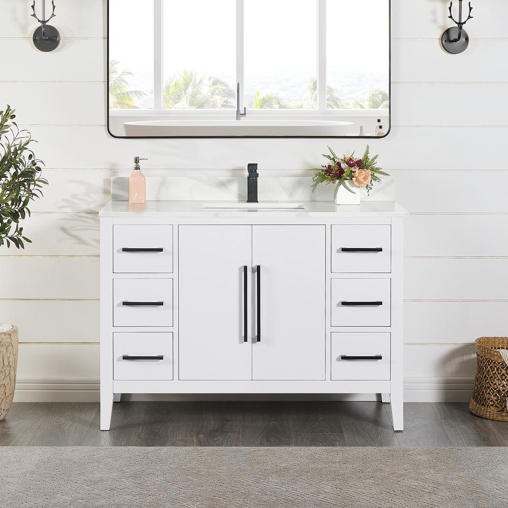 Laurel 47.2" White Fir Wood Single Bathroom Vanity Base