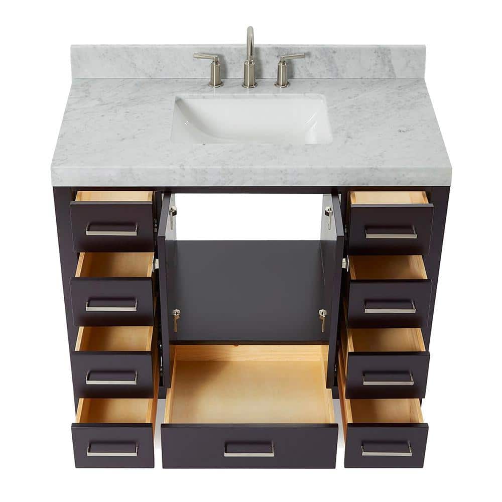 Espresso Wood Single Sink Bathroom Vanity with Carrara Marble Top