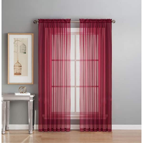 Window Elements Sheer Sheer Elegance 84 in. L Rod Pocket Curtain Panel Pair, Burgundy (Set of 2)