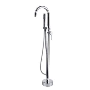 Single-Handle Freestanding Tub Faucet Floor Mount Tub Filler with Hand Shower and Swivel Spout in Chrome