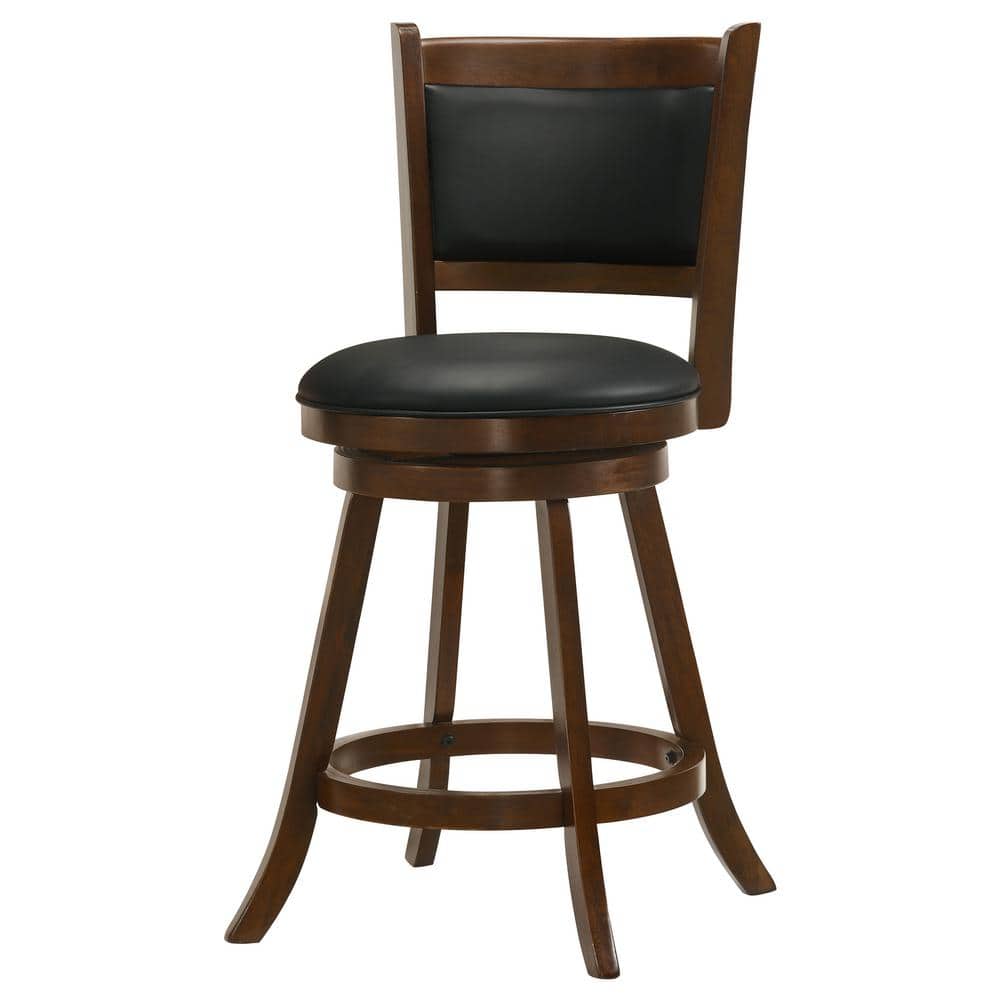 Chestnut and Black Swivel Wood Counter Stools with Faux Leather