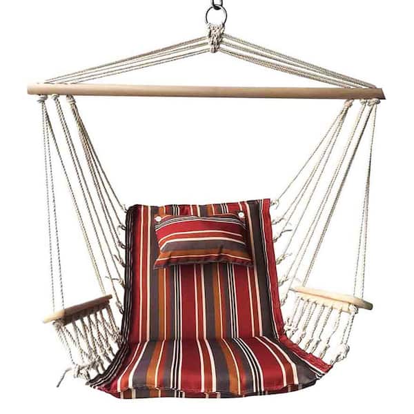BACKYARD EXPRESSIONS PATIO · HOME · GARDEN 2.5 ft. Hammock Chair with Wooden Armrests in Spice Stripes