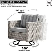 Moonstone 10-Piece Wicker Outdoor Patio Fire Pit Sectional Sofa Set with Gray Stripe Cushion and Swivel Rocking Chairs