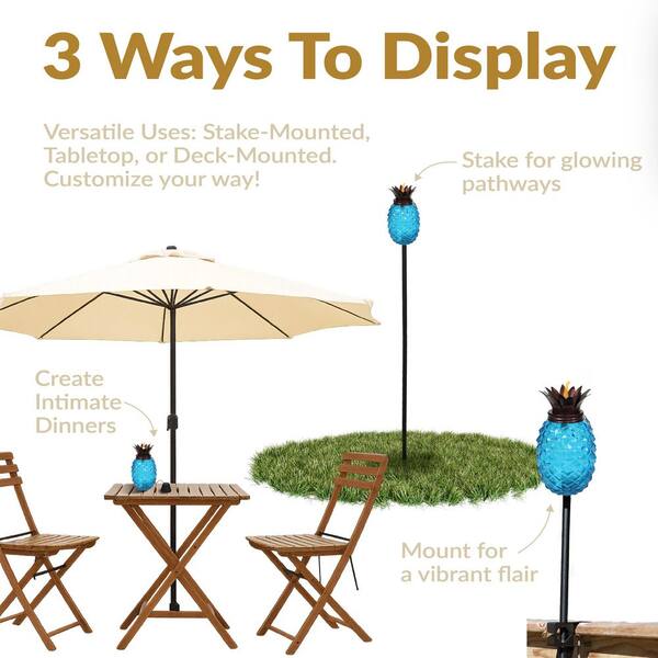 Sunnydaze 3-In-1 Blue Tropical Pineapple Glass Outdoor Torches
