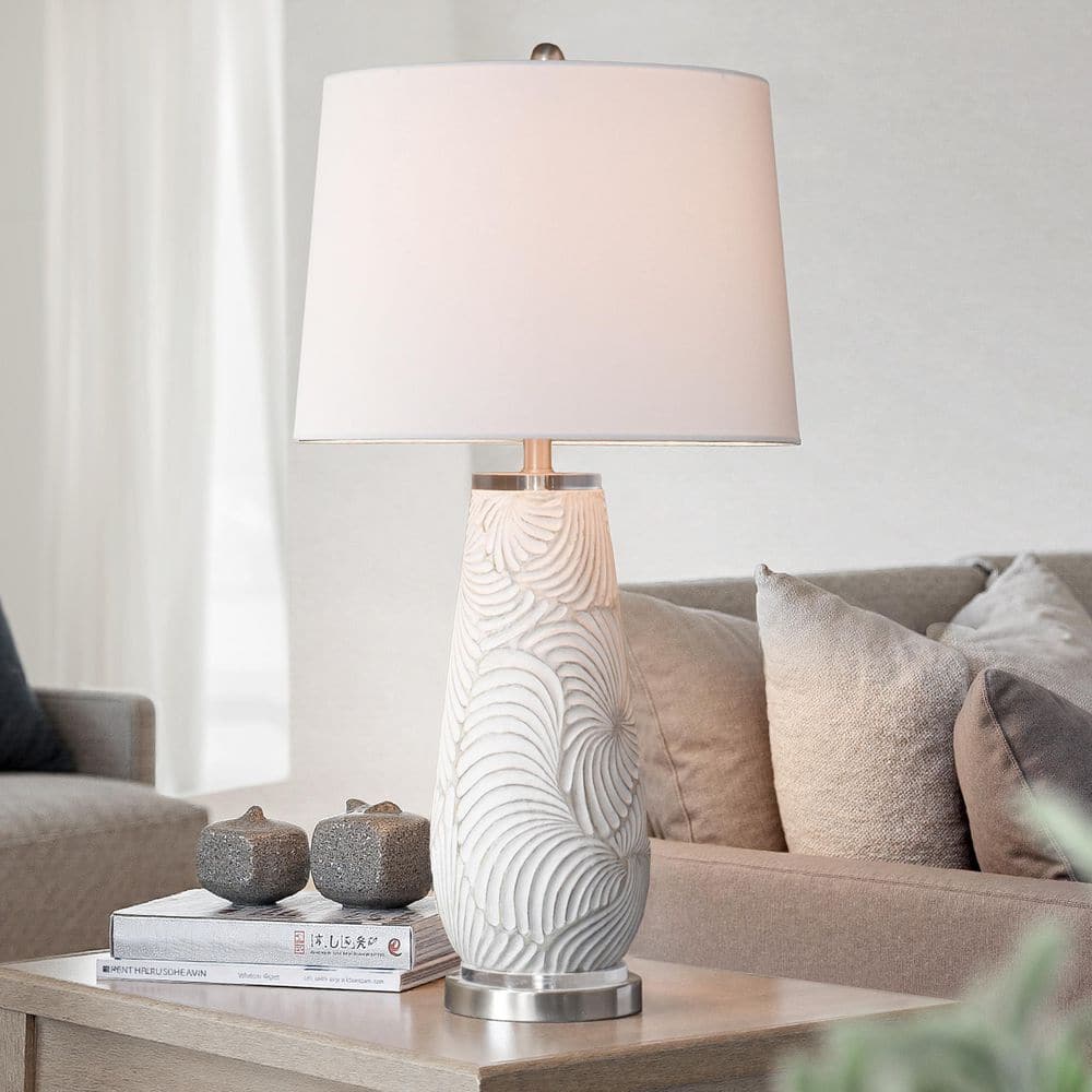 StyleCraft 32.5 in. Silver Modern Bedside Table Lamp for Living