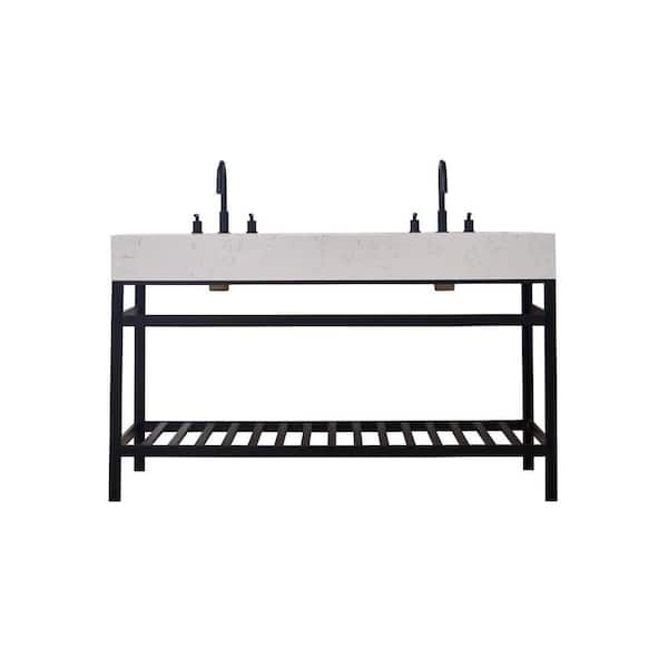 Altair Merano 60 in. W x 22 in. D x 35 in. H Bath Vanity in Matte Black with White Composite Stone Top