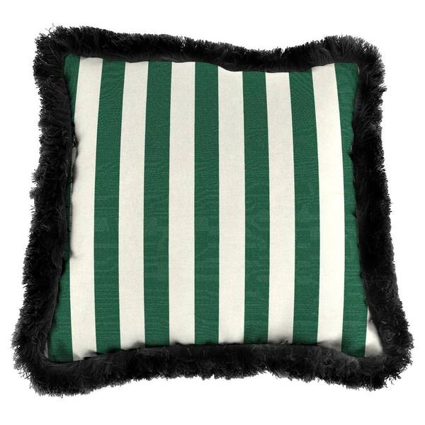 Jordan Manufacturing Sunbrella Mason Forest Green Square Outdoor Throw Pillow with Black Fringe