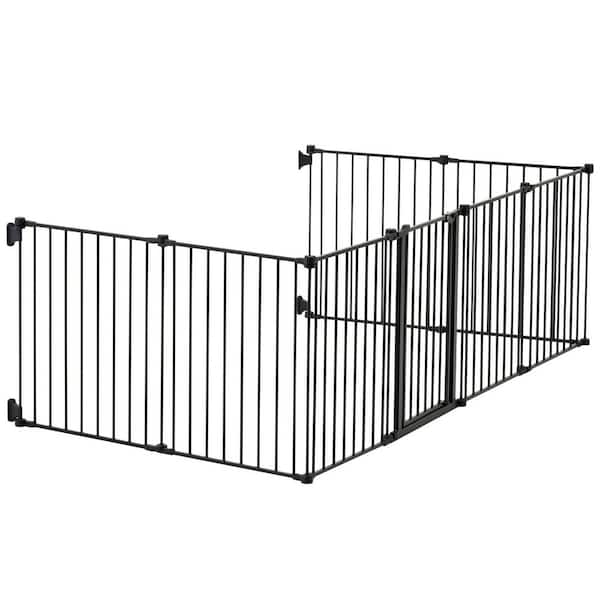 Baby Gate, 192 in. Extra Wide, 28 in. High 8-Panel Foldable Dog Gate, for Child Pet Security, One-Hand Open, Black