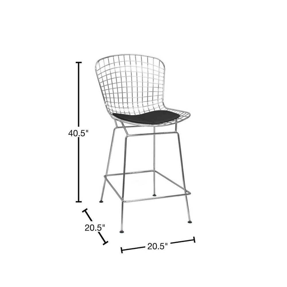 Mid-Century Chrome Wire 25.5" Counter Stool with Leatherette Cushion