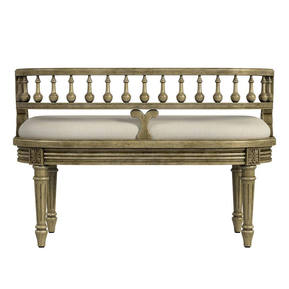 Hathaway 37" Cream Upholstered Bench with Carved Spindle Back