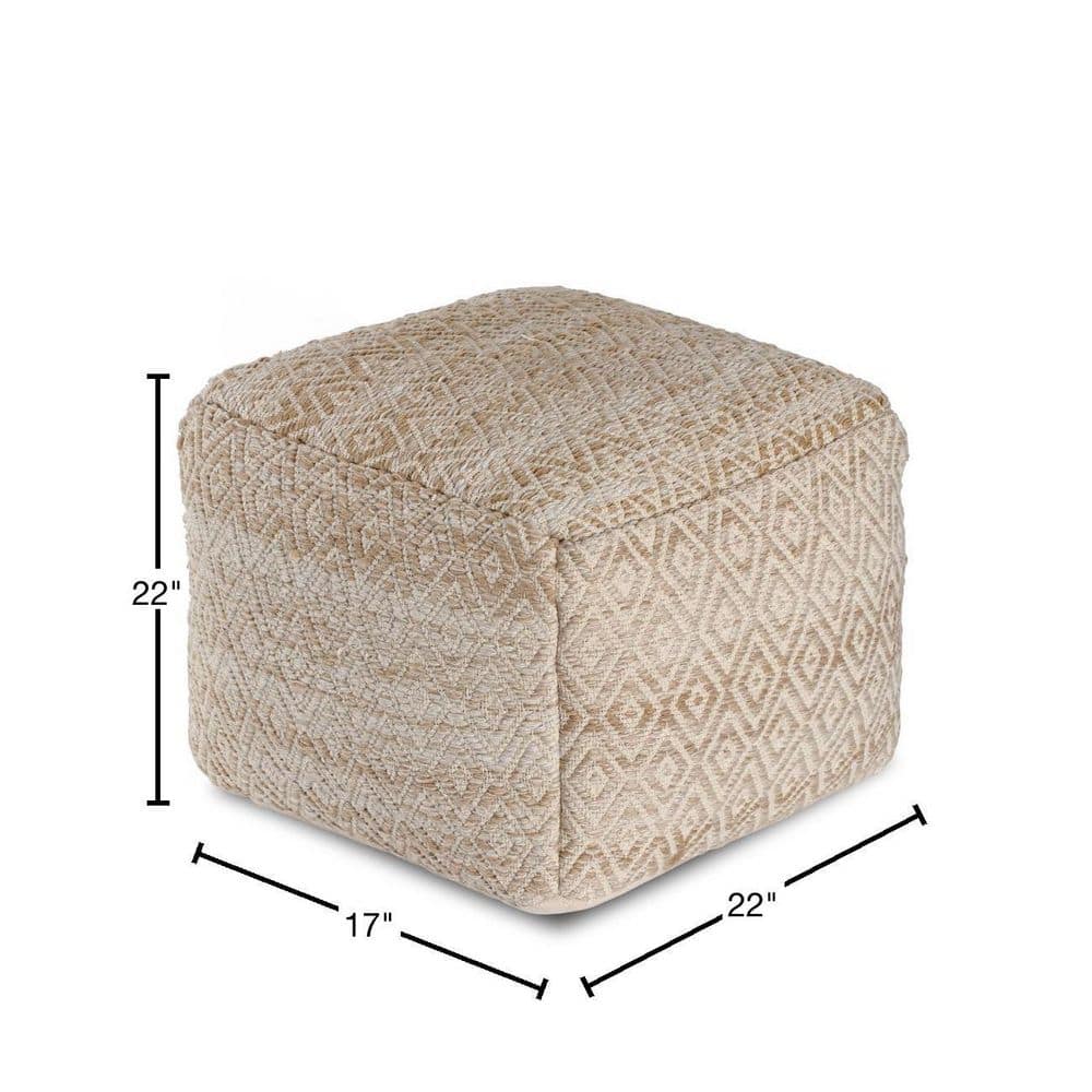 Cherokee Beige and Brown Geometric Woven Pouf
