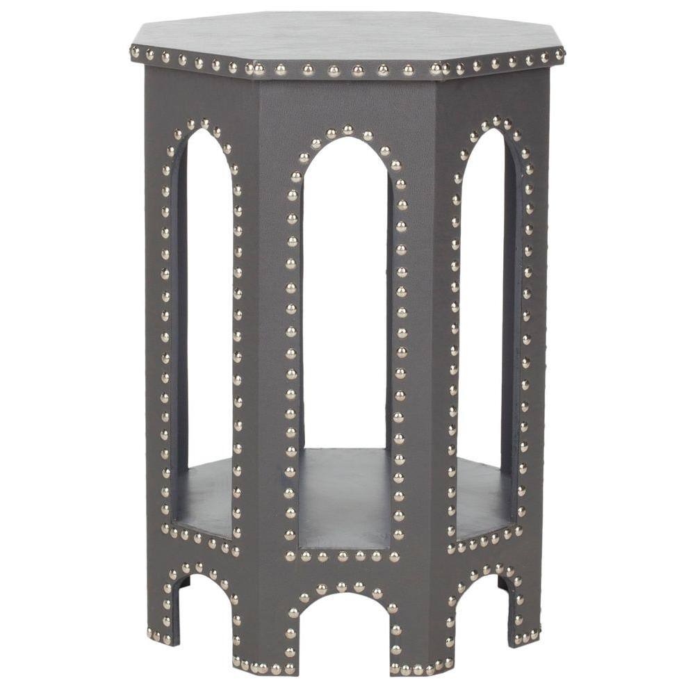 Gray Transitional Wood and Metal Octagonal End Table