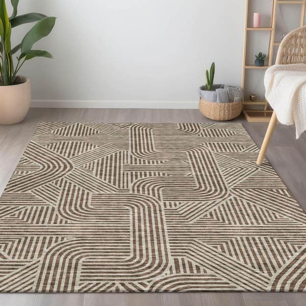 Chantille Machine Washable Indoor/Outdoor Abstract ACN917 Brown 8 ft. x 10 ft. Area Rug