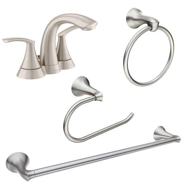 MOEN Darcy 4 in. Centerset 2-Handle Bathroom Faucet with 3-Piece Hardware Set 18 in. Towel Bar in Spot Resist Brushed Nickel