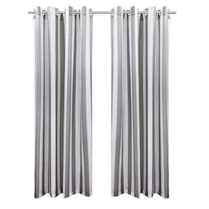 Seascapes Stripe 50 in. W x 96 in. L Light Filtering Grommet Indoor/Outdoor Curtain Panel Pair in Alloy Grey