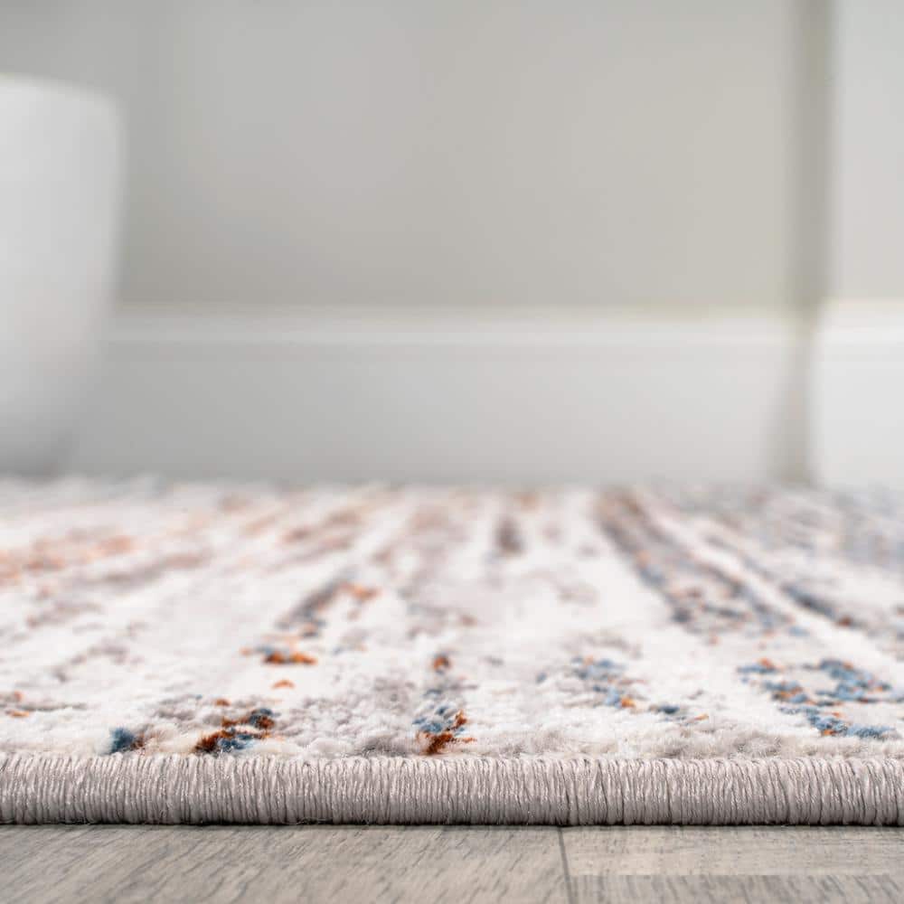 Gray and Blue Striped Synthetic 4' x 6' Area Rug