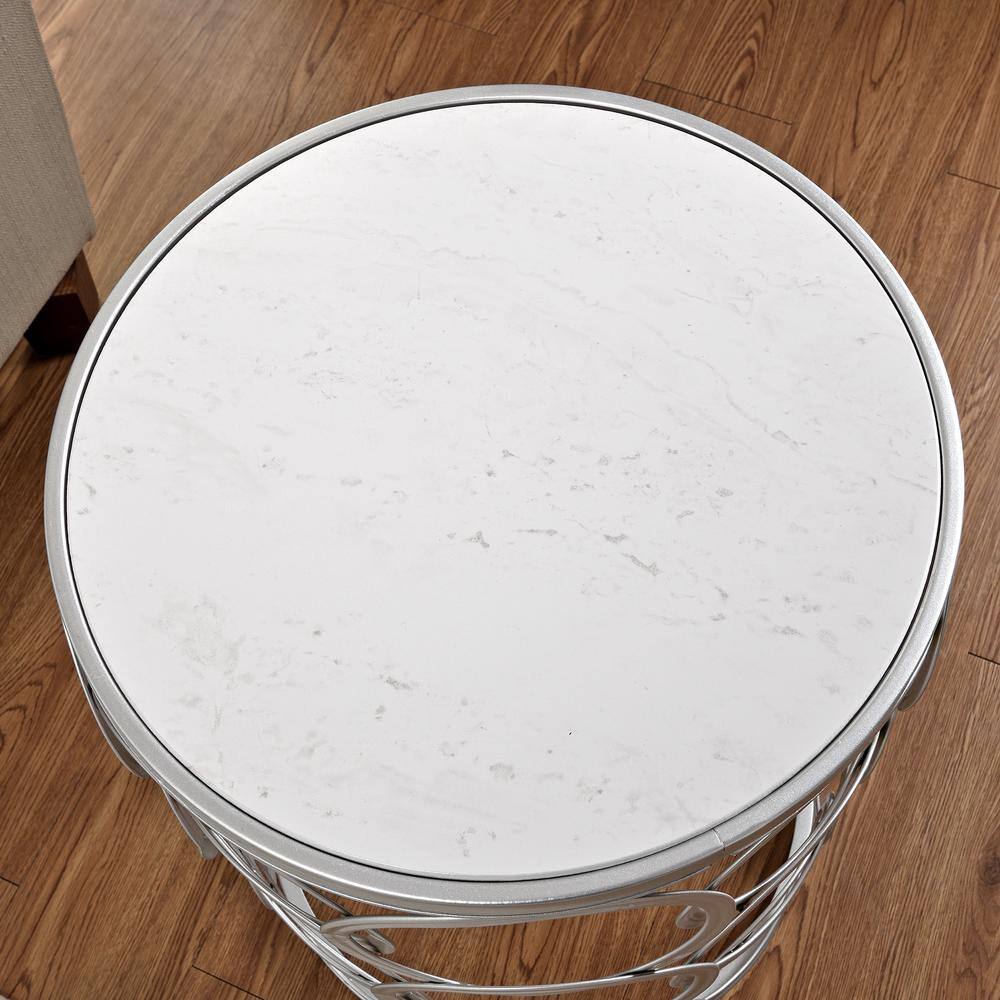 Silver Metal Interlocking Circles Round Accent Table