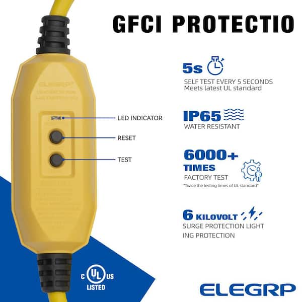 2 ft. 15 Amp In-Line Self-Test Automatic Reset Portable GFCI Plug with 3-Outlet Cord, Yellow