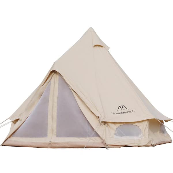 Zeus & Ruta 10 ft. x 8 ft. Yellow Outdoor Mongolian Tent, 4-5 Person Camping Tent Cool Ventilation Mosquito Net Doors and Windows
