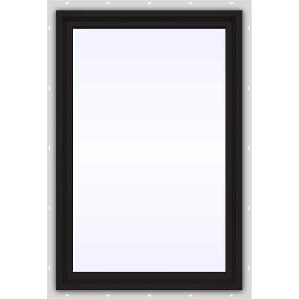 JELD-WEN 24 in. x 36 in. V-4500 Series Black Exterior/White Interior FiniShield Vinyl Picture Window w/ Low-E 366 Glass