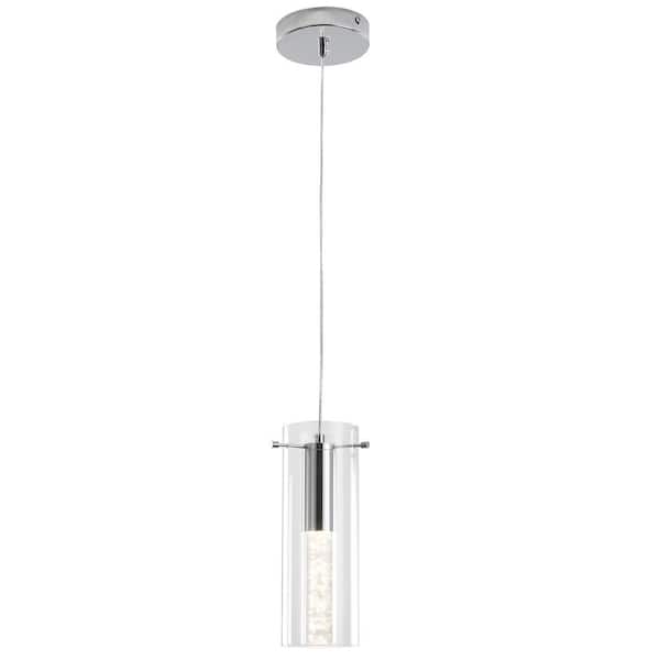 ADSENSTY 7-Watt 1-Light Chrome 3000K Warm Light LED Pendant Light with Shade