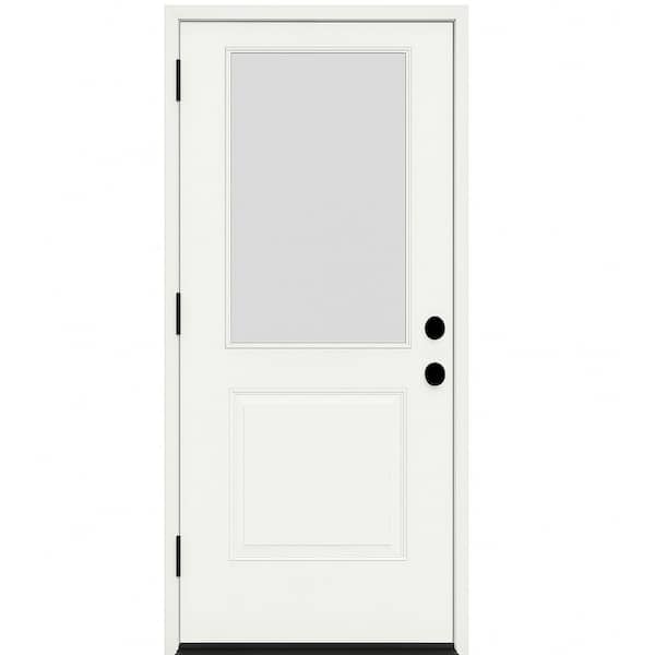 Legacy 30 in. x 80 in. 1/2 Lite Clear Glass RHOS Unfinished Fiberglass Prehung Door with 6-9/16 in. Jamb