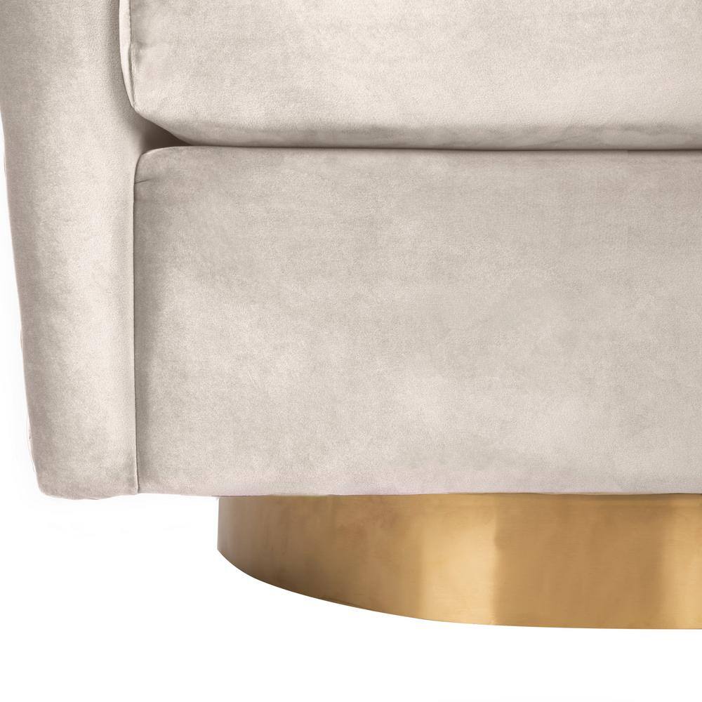 Transitional Pale Taupe Velvet Swivel Barrel Chair with Gold Legs