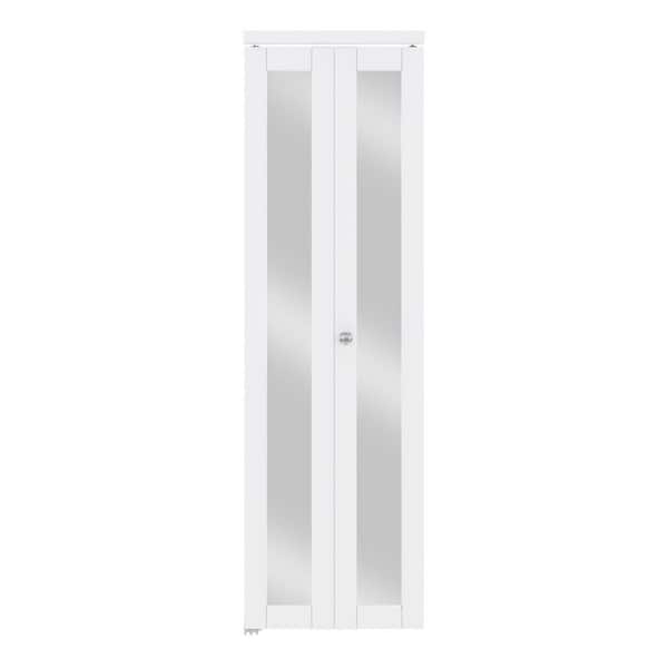 24 in. x 80 in. 1-Lite Mirrored Glass and Solid Core White Finished MDF Interior Closet Bi-Fold Door with Hardware