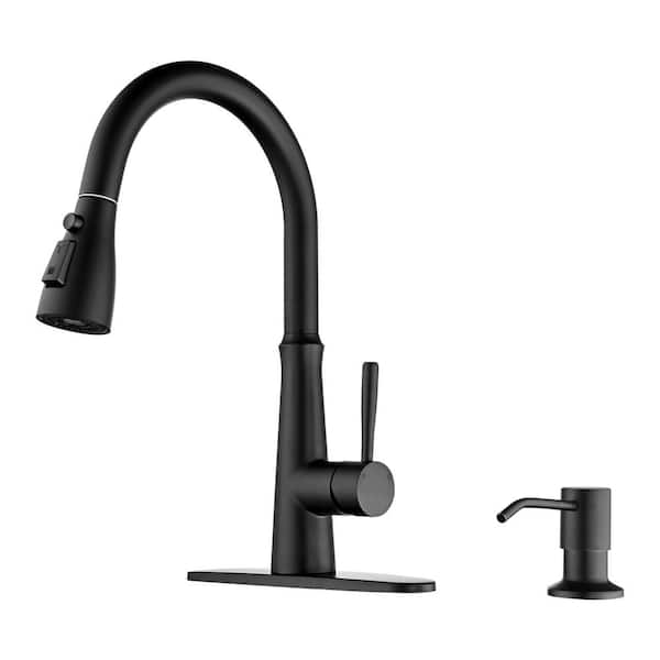 ARCORA Single Handle Stainless Steel Pull Down Sprayer Kitchen Faucet with Soap Dispenser in Matte Black