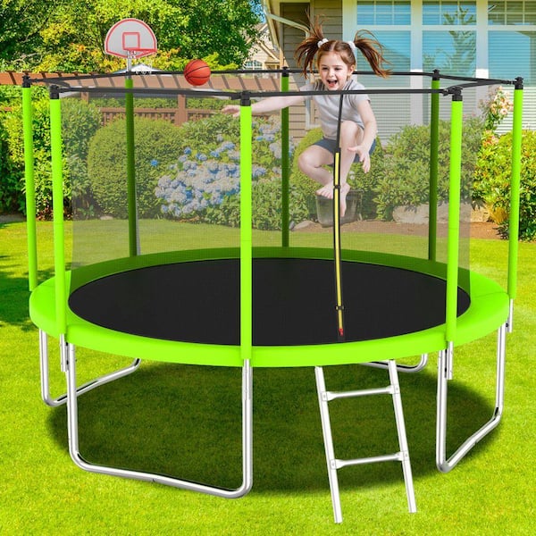 SUNRINX 12 ft. Green Round Trampoline with Safety Enclosure Net