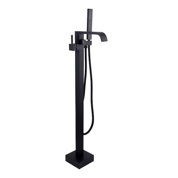 Single-Handle Freestanding Tub Faucet with Handheld Shower in Matte Black
