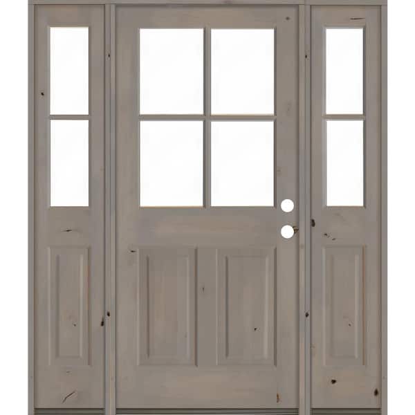 Krosswood Doors 64 in. x 80 in. Knotty Alder Left-Hand/Inswing 4-Lite Clear Glass Grey Stain Wood Prehung Front Door/Double Sidelite