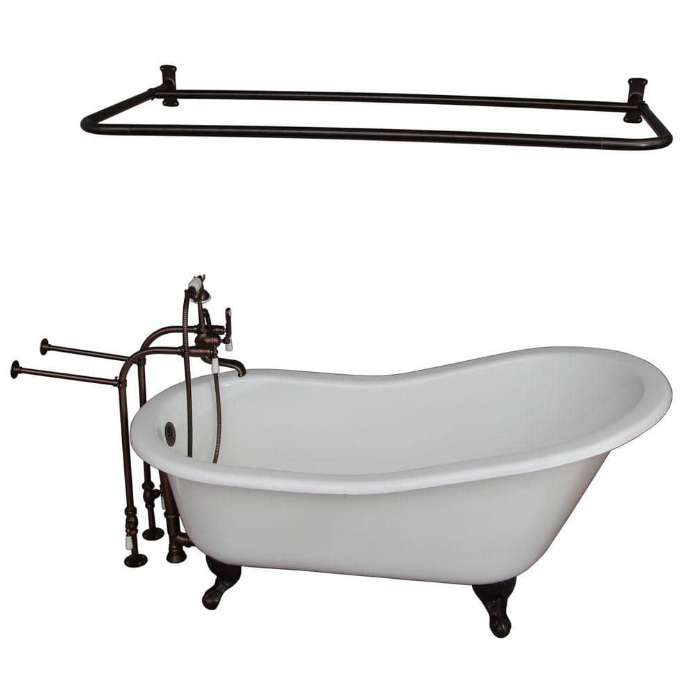 5 ft. Cast Iron Ball and Claw Feet Slipper Tub in White with Oil Rubbed Bro