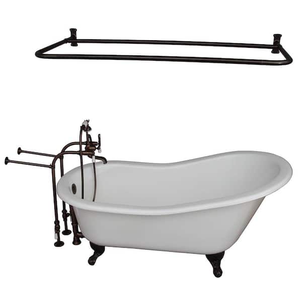 Barclay Products 5 ft. Cast Iron Ball and Claw Feet Slipper Tub in White with Oil Rubbed Bronze Accessories