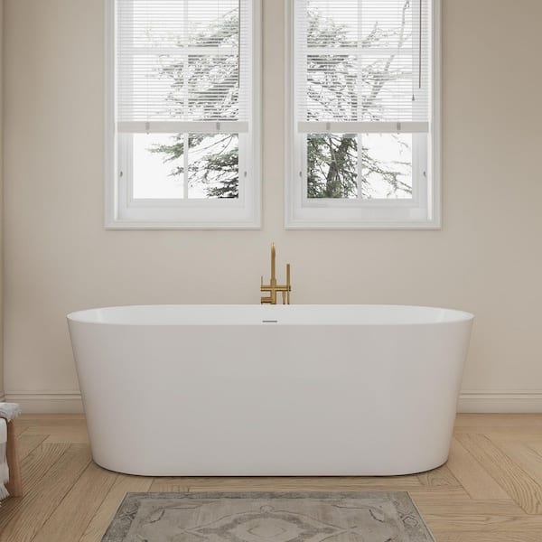 67 in. x 31.5 in. Freestanding Soaking Bathtub with Center Drain in Chrome