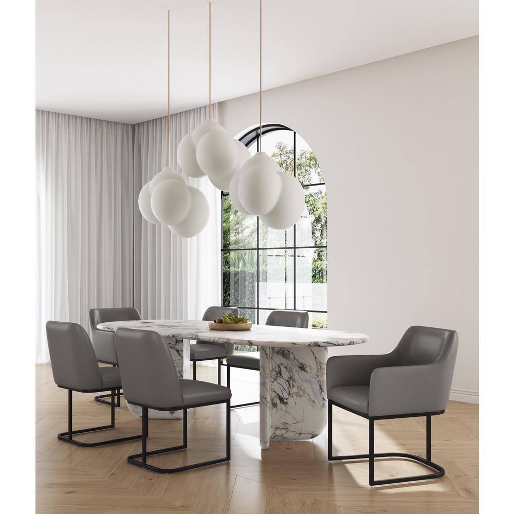 Serena Grey Modern Faux Leather Upholstered Dining Chairs with Steel Legs (Set of 6)