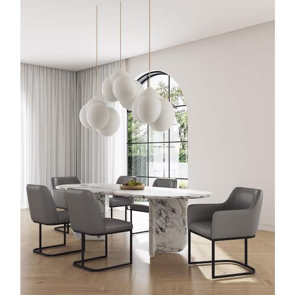 Manhattan Comfort Serena Grey Modern Faux Leather Upholstered Dining Chairs with Steel Legs (Set of 6)
