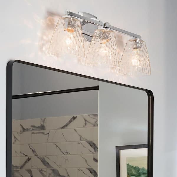 Marant 23.75 in. 3-Light Vanity Light with Clear Water Glass in Chrome