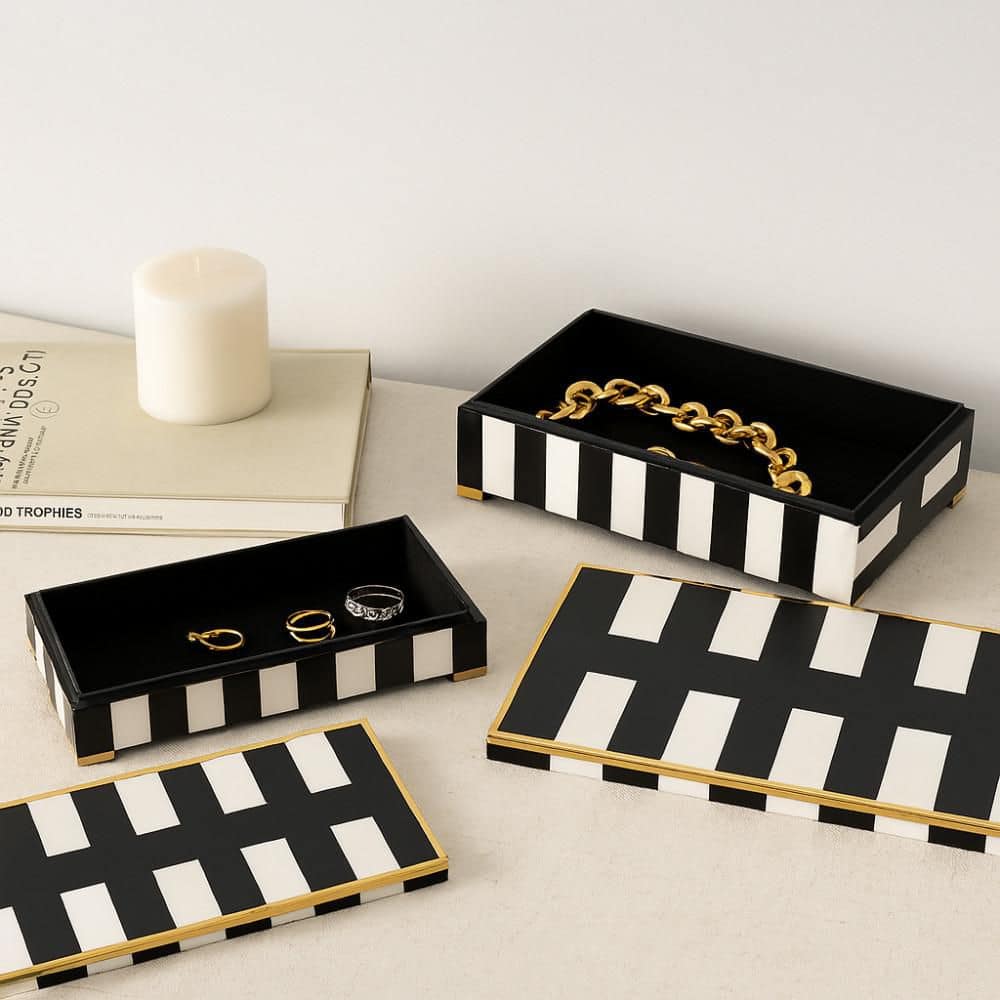 12 in. and 14 in. Black/White Resin Wood Footed Decorative Boxes Set of 2 price history on PriceWatchPro