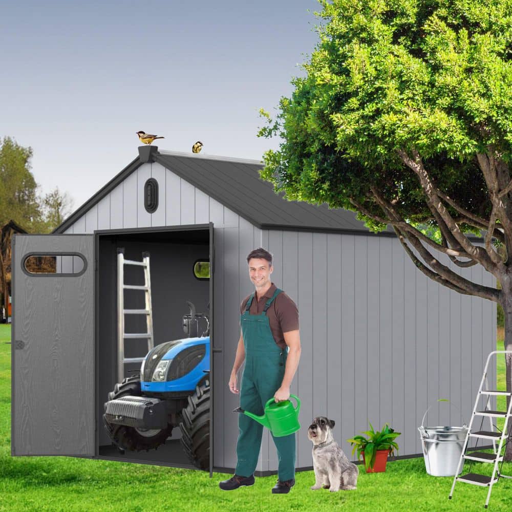 Black+Gray 8 ft. W x 10 ft. D Plastic, Resin Shed with Double Door