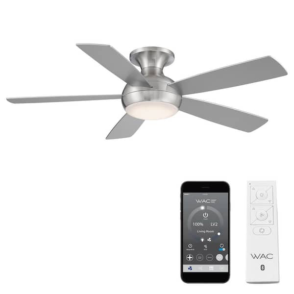 WAC Lighting Odyssey 52 in. Smart Indoor/Outdoor Brushed Nickel 5-Blade Flush Mount Ceiling Fan 3000K Integrated LED + Remote