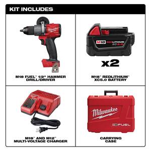 M18 Fuel 18-Volt Lithium-Ion Brushless Cordless 1/2 in. Hammer Drill Driver Kit with Cut-Off/Grinder