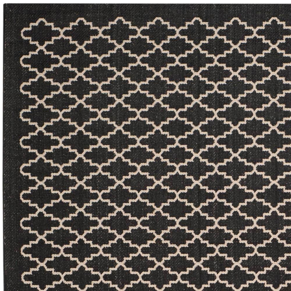 Black and Beige Rectangular Outdoor Synthetic Area Rug