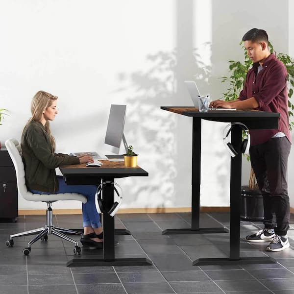 Brown Adjustable Height Stand Up Desk Computer Workstation Lift Rising Laptop 