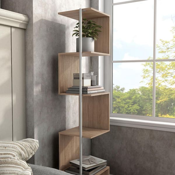 Furniture of America Scout 62 in. Black and Distressed Gray Wood Shelf Modern Bookcase Accent with 4-Shelves