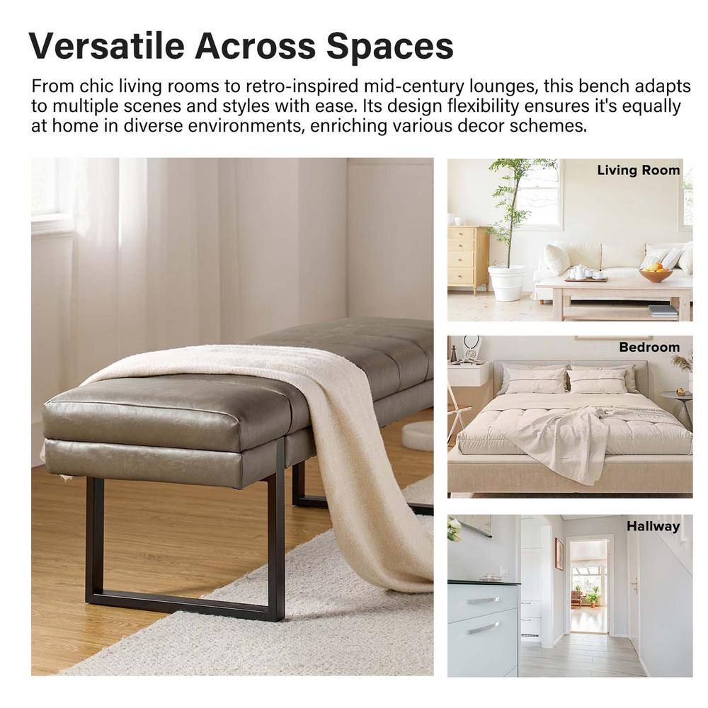 Leander Camel 52.5 in.W Modern Industrial Channel Tufted Upholstered Bench with Metal Legs - thumbnail 4