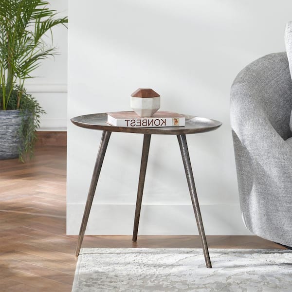 Convenience Concepts Bali 20 in. W Antique Silver Triangular Metal End Table