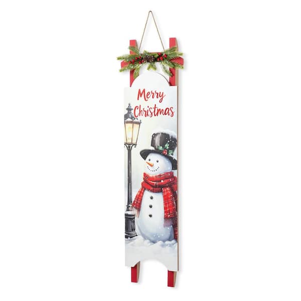 42 in. H Wooden Christmas Snowman Sleigh Porch Sign